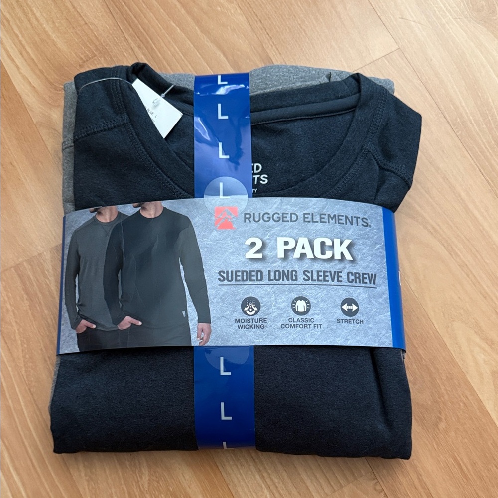 Rugged Elements 2-Pack Sueded Long Sleeve Crew - Dark Gray/Charcoal